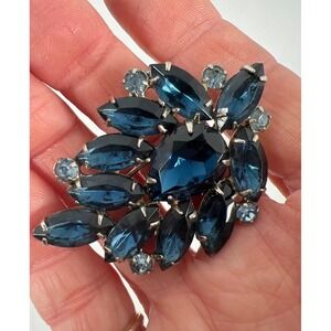 Jewelry VTG Juliana-Style Blue Marquise Round-cut Crystal Rhinestone Brooch Pin